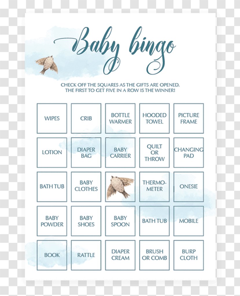 Baby Shower Party Game Bingo Playing Card - Frame - Boy Transparent PNG