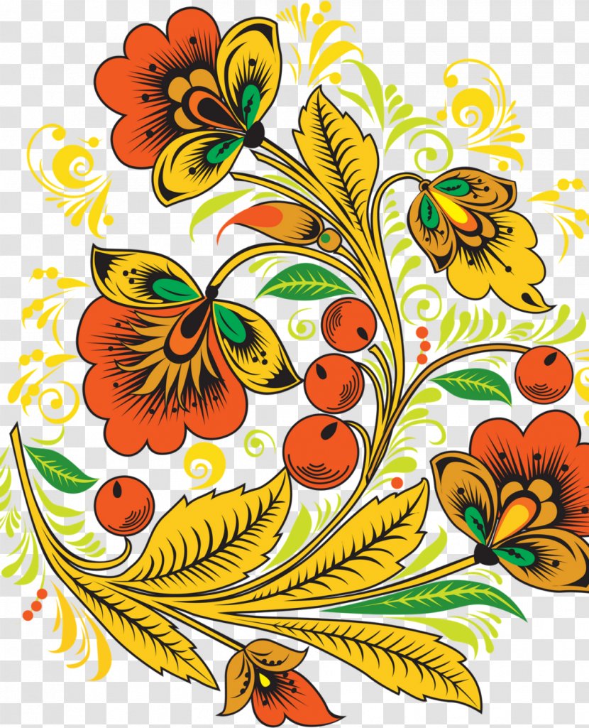 Khokhloma Folk Art Petrykivka Painting Image Ornament - Moths And Butterflies Transparent PNG