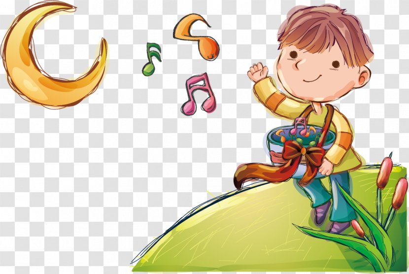 Download - Watercolor - Standing On The Grass Boy Singing Transparent PNG