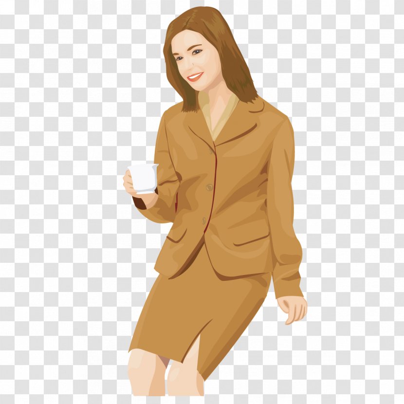 Coffee Cartoon - Silhouette - Professional Women Vector Transparent PNG