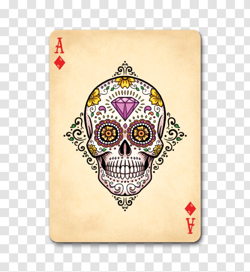 Calavera Bicycle Playing Cards Day Of The Dead Game - Watercolor - Ace Card Transparent PNG