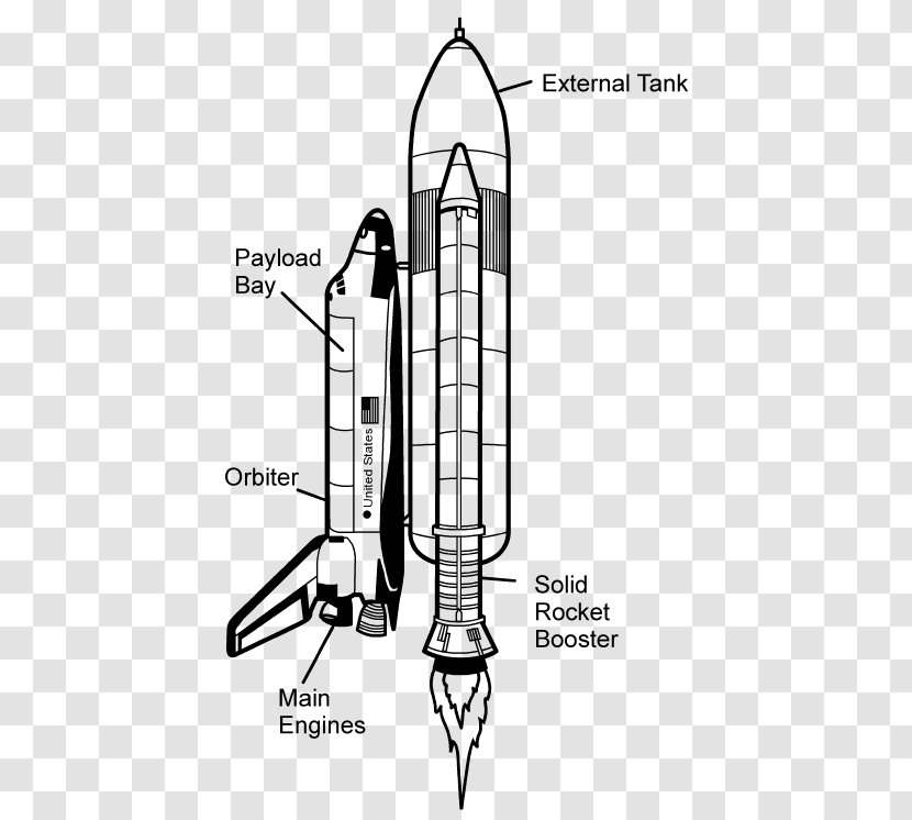 Diagram Space Shuttle Line Art Clip - Black And White - Schematic Transparent PNG