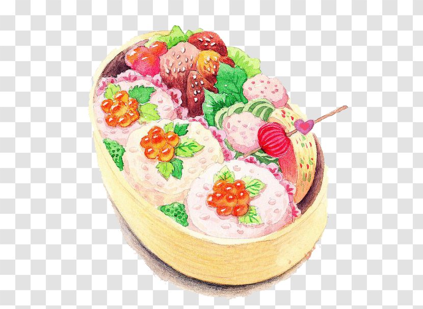 Bento Onigiri Japanese Cuisine Rice Illustration - Whipped Cream - The Color Of Lead And Vegetable Roll Transparent PNG