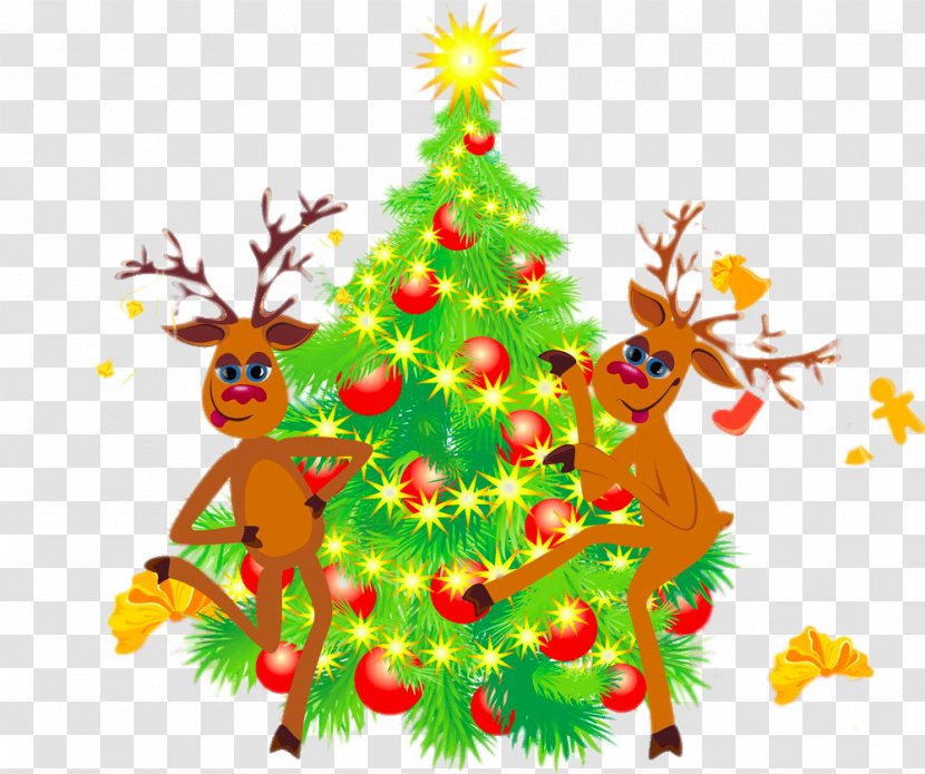 Reindeer Santa Claus Christmas Clip Art - Conifer - Two Antelope Tree Transparent PNG
