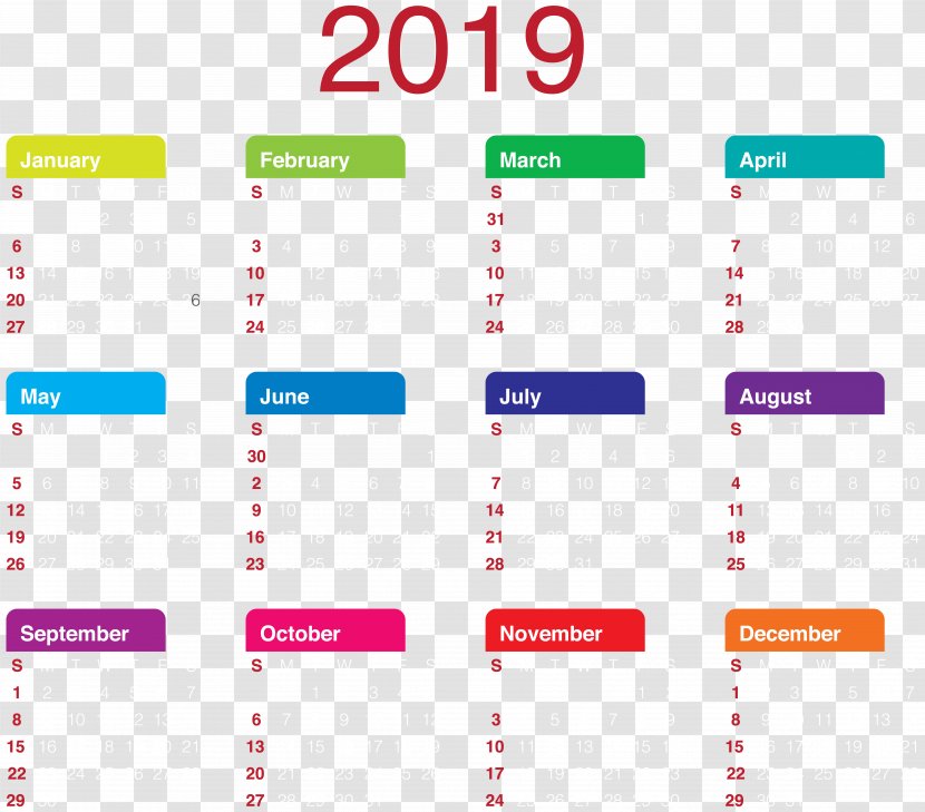 Calendar New Year Clip Art - Text - 2019 Transparent Transparent PNG