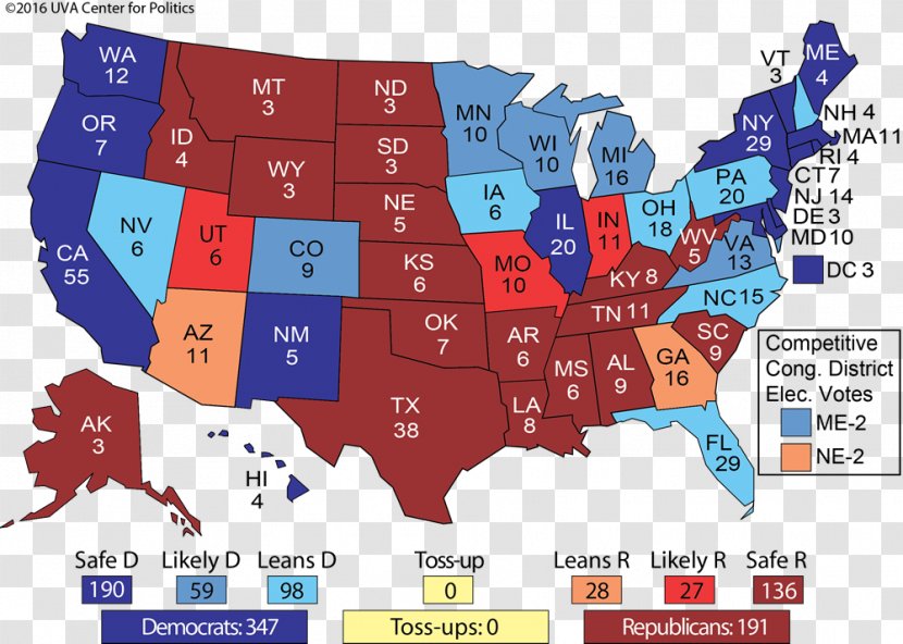 US Presidential Election 2016 University Of Virginia Center For Politics Day (US) Electoral College - World Transparent PNG