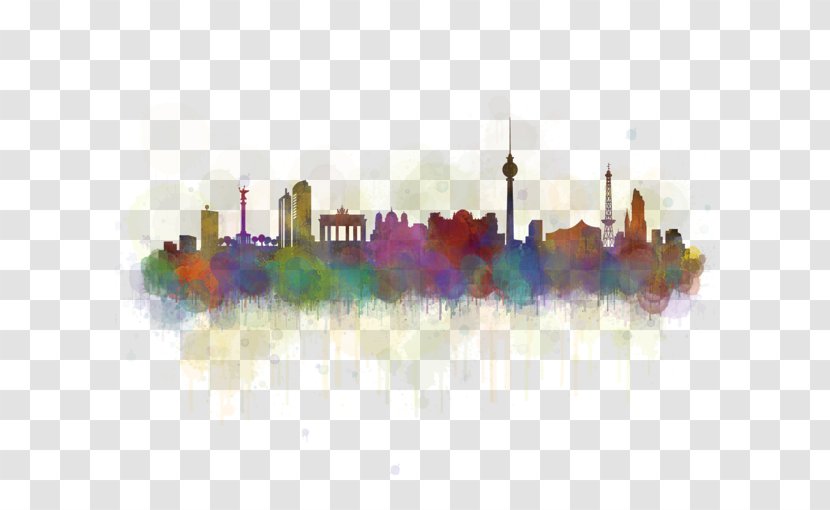 Berlin Skyline Watercolor Painting Cityscape - Imagekind Transparent PNG