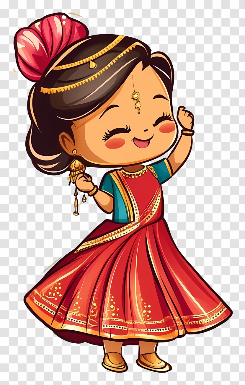 Happy Teej - Joyful Dancing Girl In Traditional Dress Transparent PNG