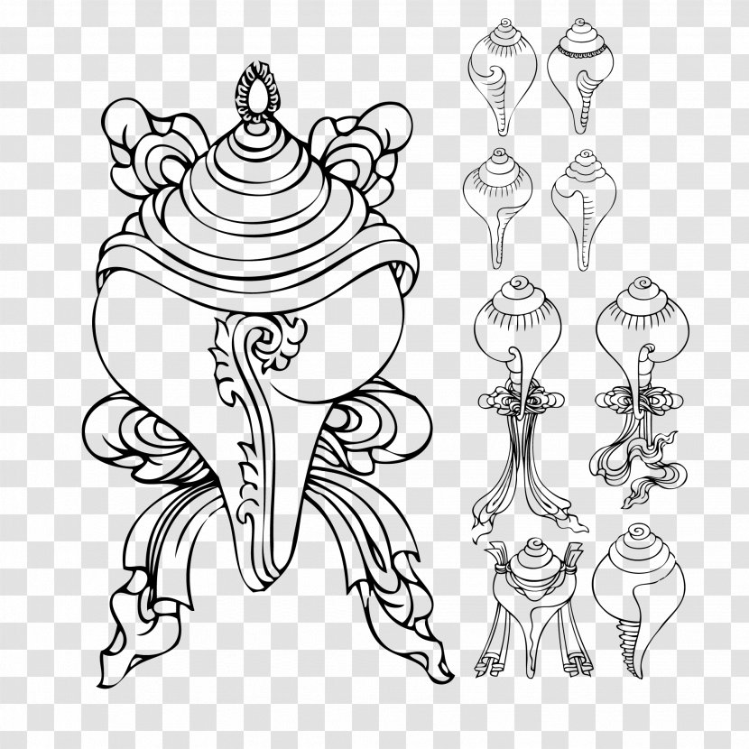 Ashtamangala Symbol Graphic Design - Silhouette - Ancient Indian Ares Utensils White Right-handed Screw Transparent PNG