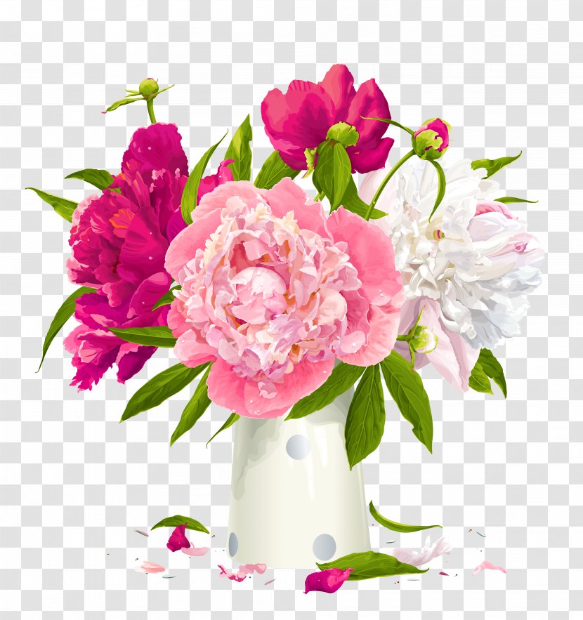 Peony Paeonia Lactiflora Flower Clip Art - Rose Family - Vase With Peonies Clipart Transparent PNG