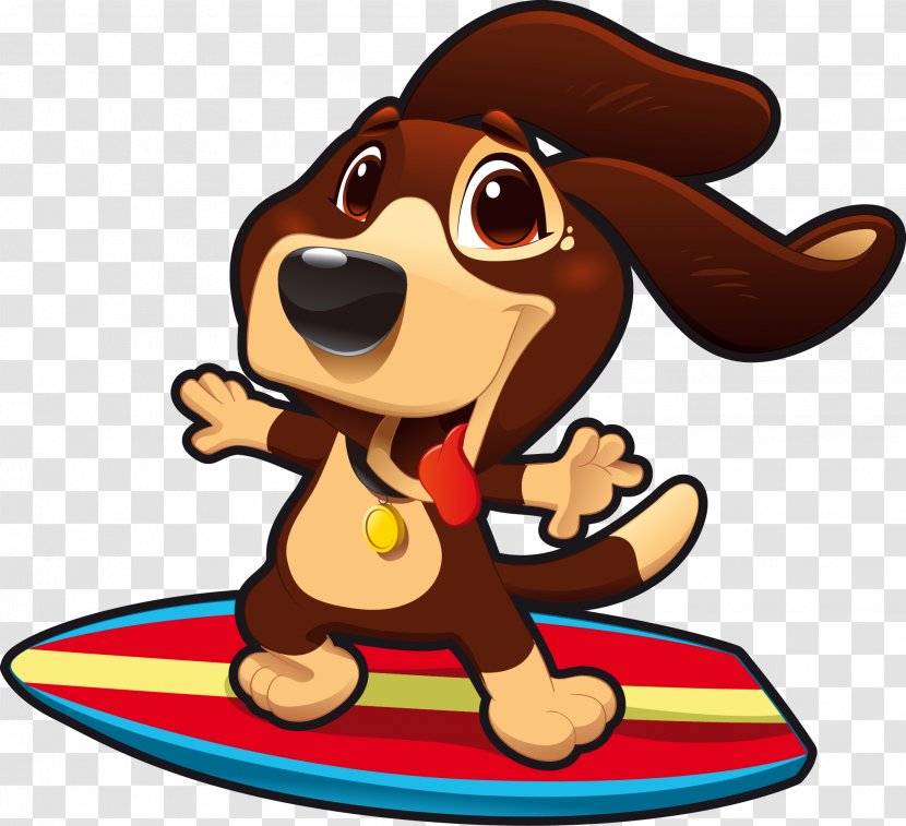 Dog Surfing Puppy Clip Art - Vector Cartoon Transparent PNG