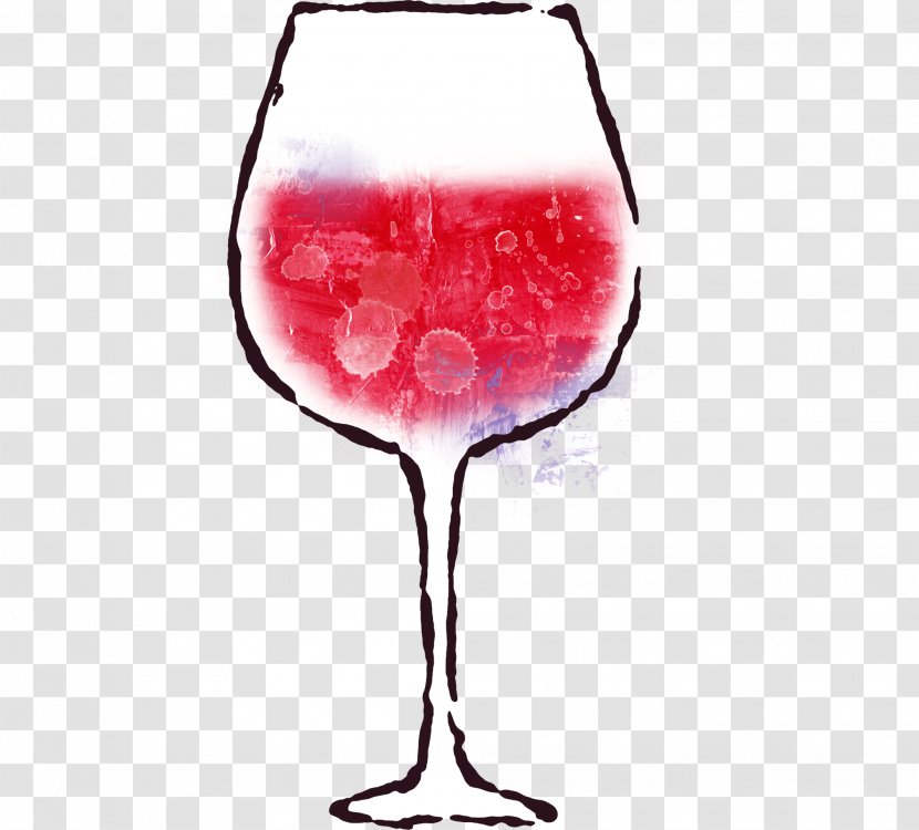 Red Wine Cocktail Glass - Drawing - Hand-painted Glasses Transparent PNG