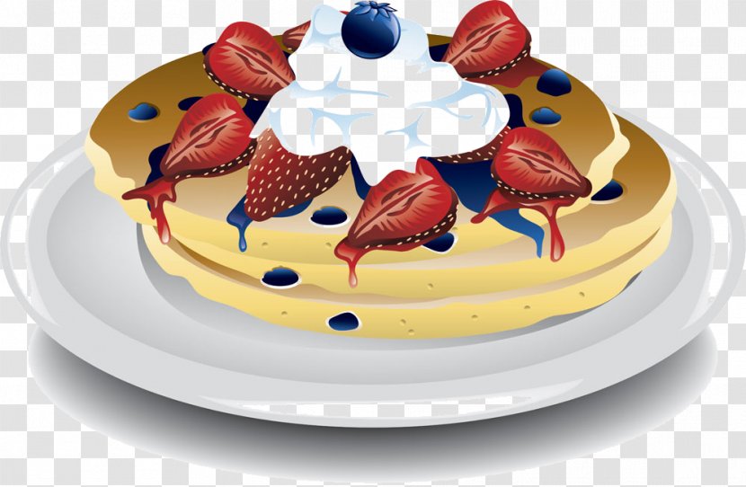 Pancake Crxeape Breakfast Clip Art - Dessert - Strawberry And Blueberry Cake Transparent PNG