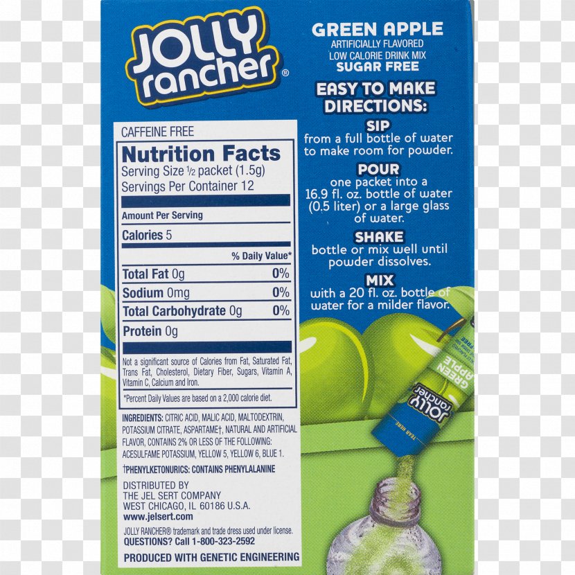 Jolly Rancher Singles To Go Soft Drink Mix Sour Fizzy Drinks - Green Apple Cocktail Transparent PNG