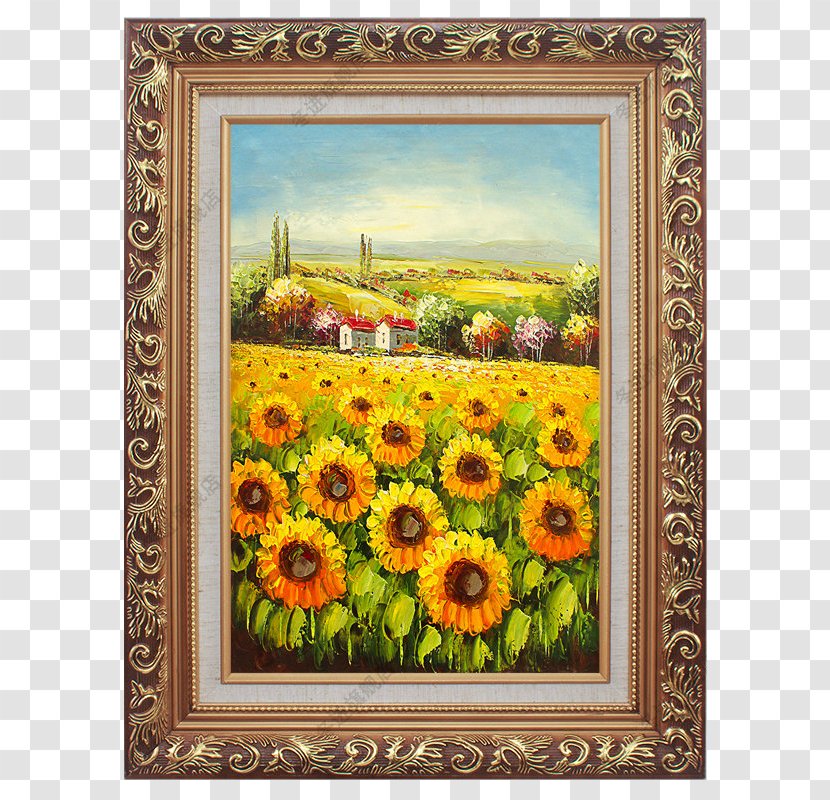 Oil Painting Common Sunflower Landscape - Picture Frame - Material Transparent PNG