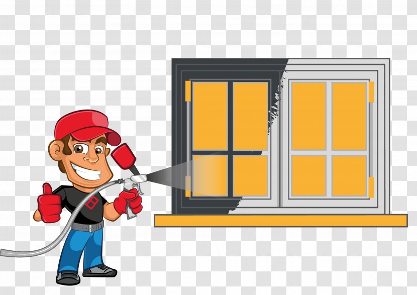 Painting Cartoon - Mascot - Door Construction Worker Transparent PNG