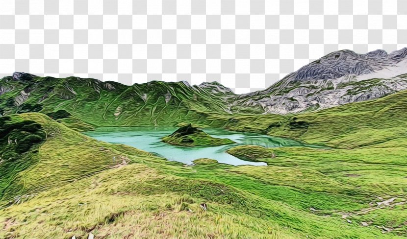 Natural Landscape Mountainous Landforms Nature Highland Mountain - Wet Ink - Grass Hill Transparent PNG