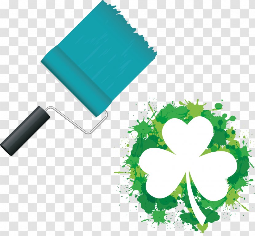 Shamrock Saint Patricks Day Free Content Clip Art - Watercolor Painting - Green Paint Brush And Clover Spray Material Transparent PNG