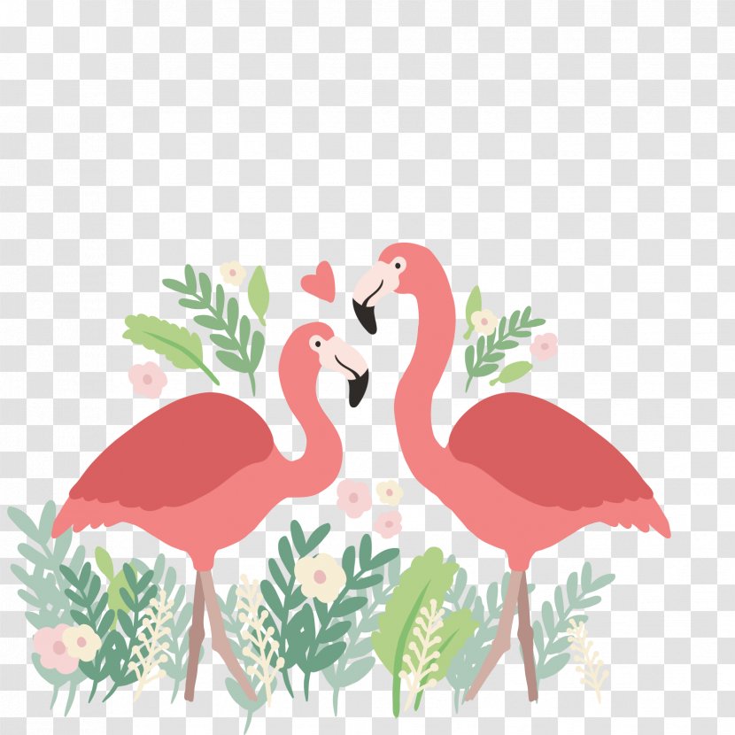 Flamingo Download - Vecteur - Hand-painted Flamingos In Love Background Transparent PNG