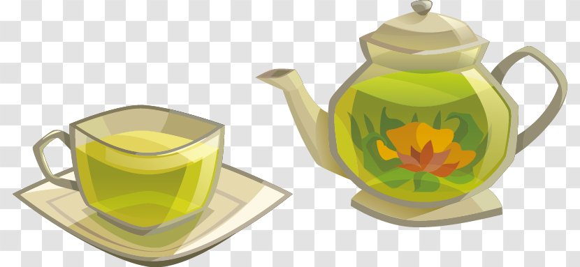 Green Tea Coffee Cup Kettle Teapot - Beer Brewing Grains Malts - Glass Vector Transparent PNG