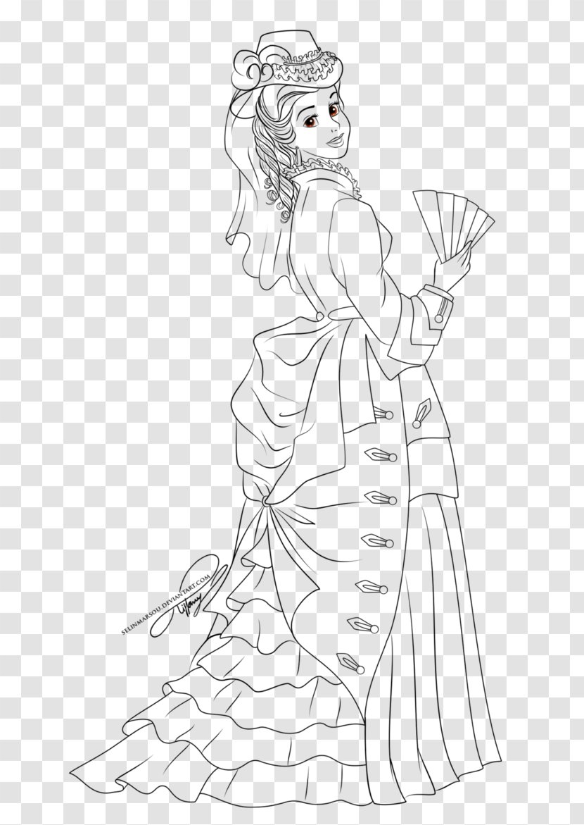 Belle Rapunzel Fa Mulan Disney Princess Line Art - Woman - Hand Painted Full Moon Transparent PNG