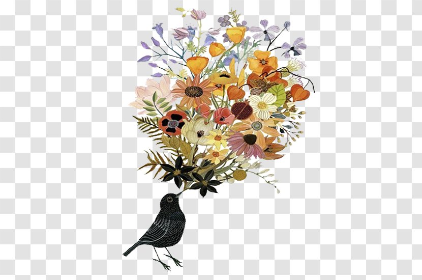 Artist Work Of Art Blog - Watercolor Painting - Simple Flowers Bird Illustration Transparent PNG