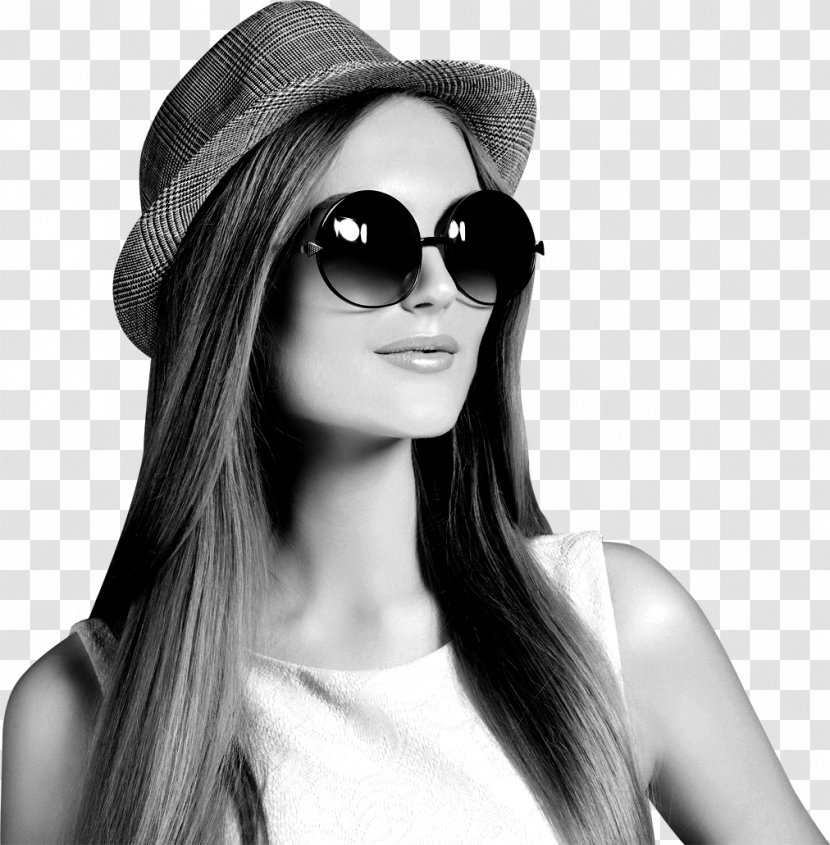 Sunglasses Sun Hat Goggles Long Hair - Black And White Transparent PNG