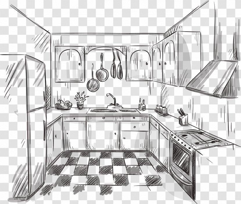 Kitchen Drawing Interior Design Services Sketch - Table - Hand-painted Clean Transparent PNG