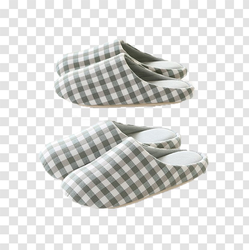 Slipper Shoe Winter Flip-flops - Plaid - Muji Warm Women Home Shoes White Green Transparent PNG