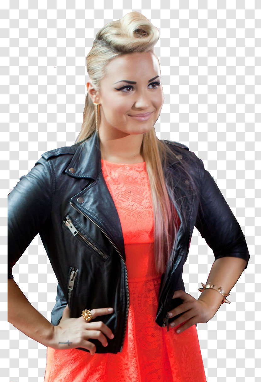 Demi Lovato Leather Jacket Long Hair Photo Shoot - Flower Transparent PNG