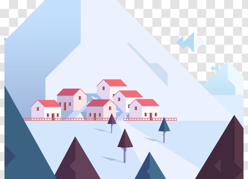 Drawing Illustration - Digital - Snow-capped Mountains Of The Town Flat Transparent PNG