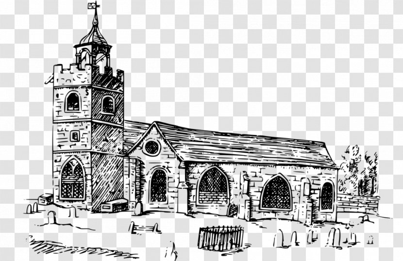 Church Black And White Clip Art - Medieval Architecture Transparent PNG