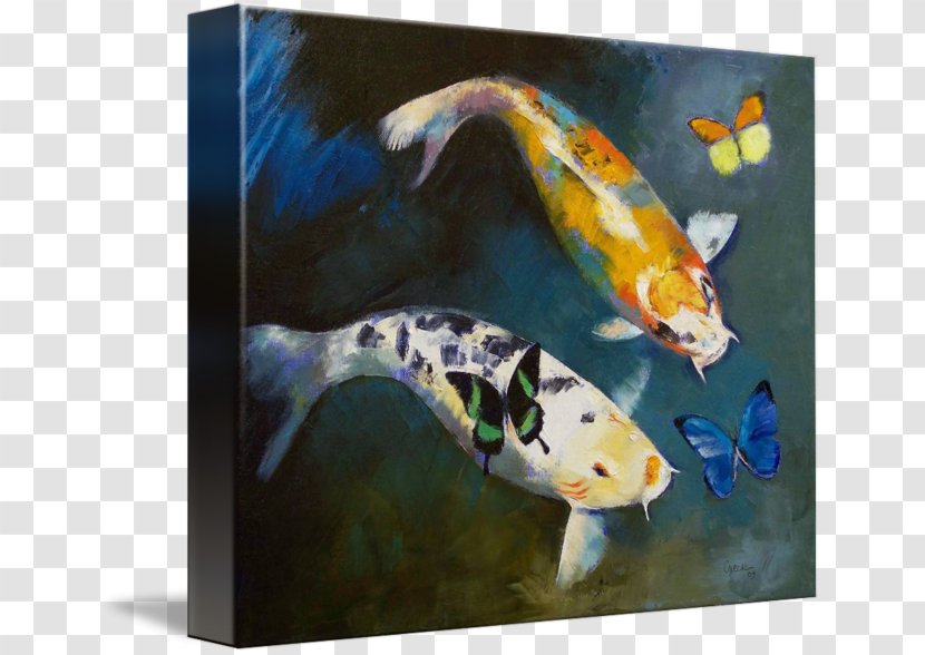 Butterfly Koi Canvas Fish Oil Painting Reproduction - Artwork Transparent PNG