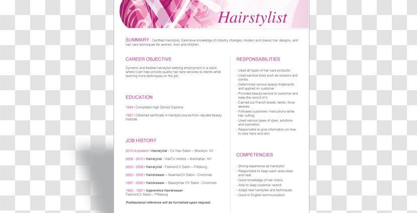 Résumé Hairdresser Wardrobe Stylist Template Make-up Artist - Resume - Wallpaper Lines Transparent PNG