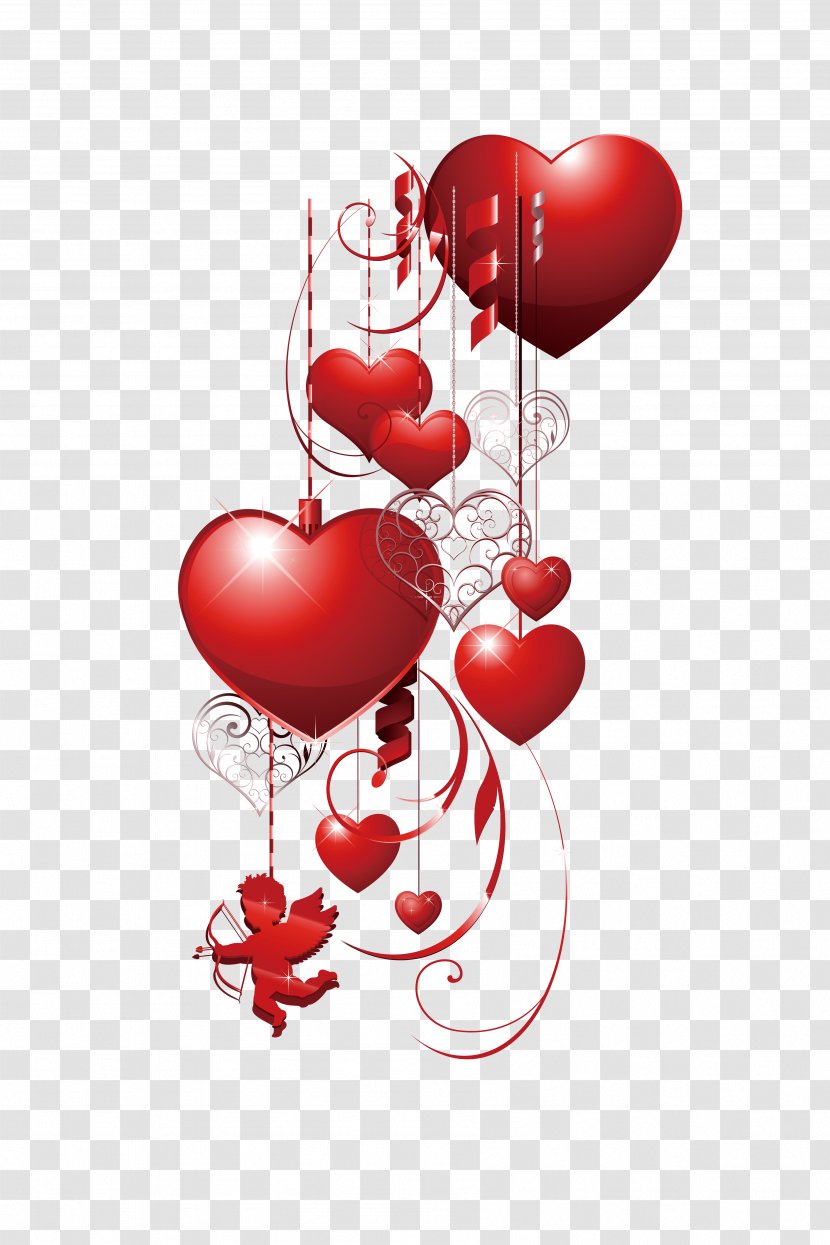 Valentines Day Heart Clip Art - Red - Cupid Love Decorative Pattern Transparent PNG