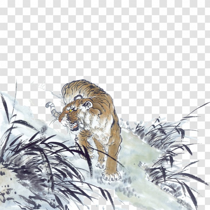 Tiger Ink Wash Painting Chinese - Tail Transparent PNG