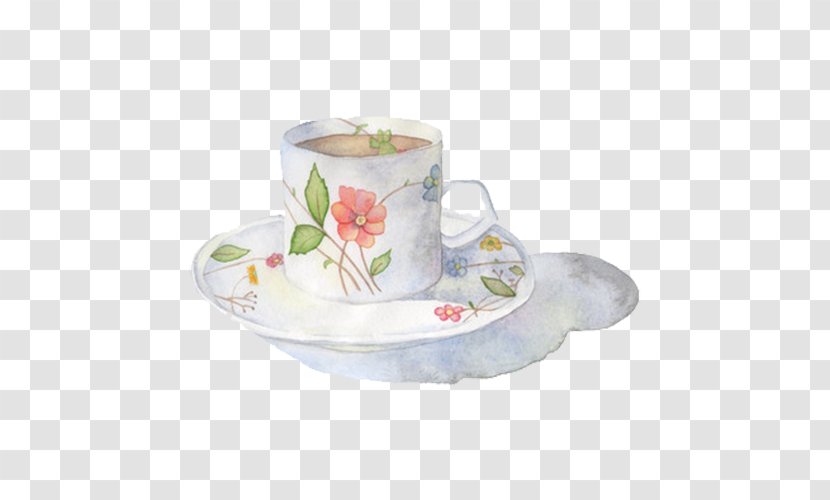 Coffee Cup Tea Drawing - Serveware - Hand-painted Cups Transparent PNG