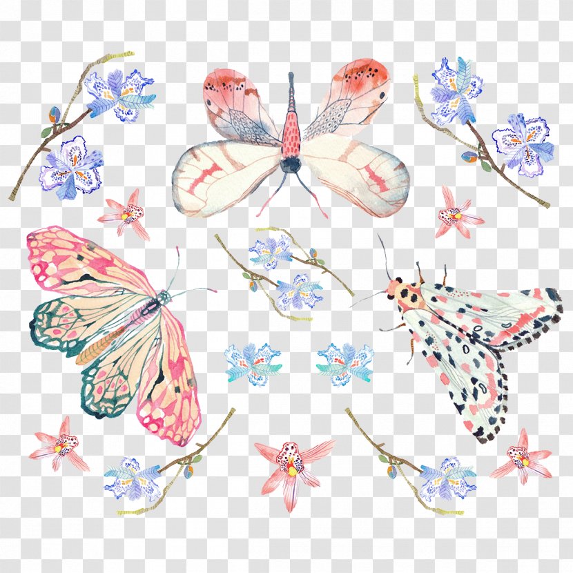 Butterfly Motif Pattern - Moths And Butterflies - Painted Background Transparent PNG