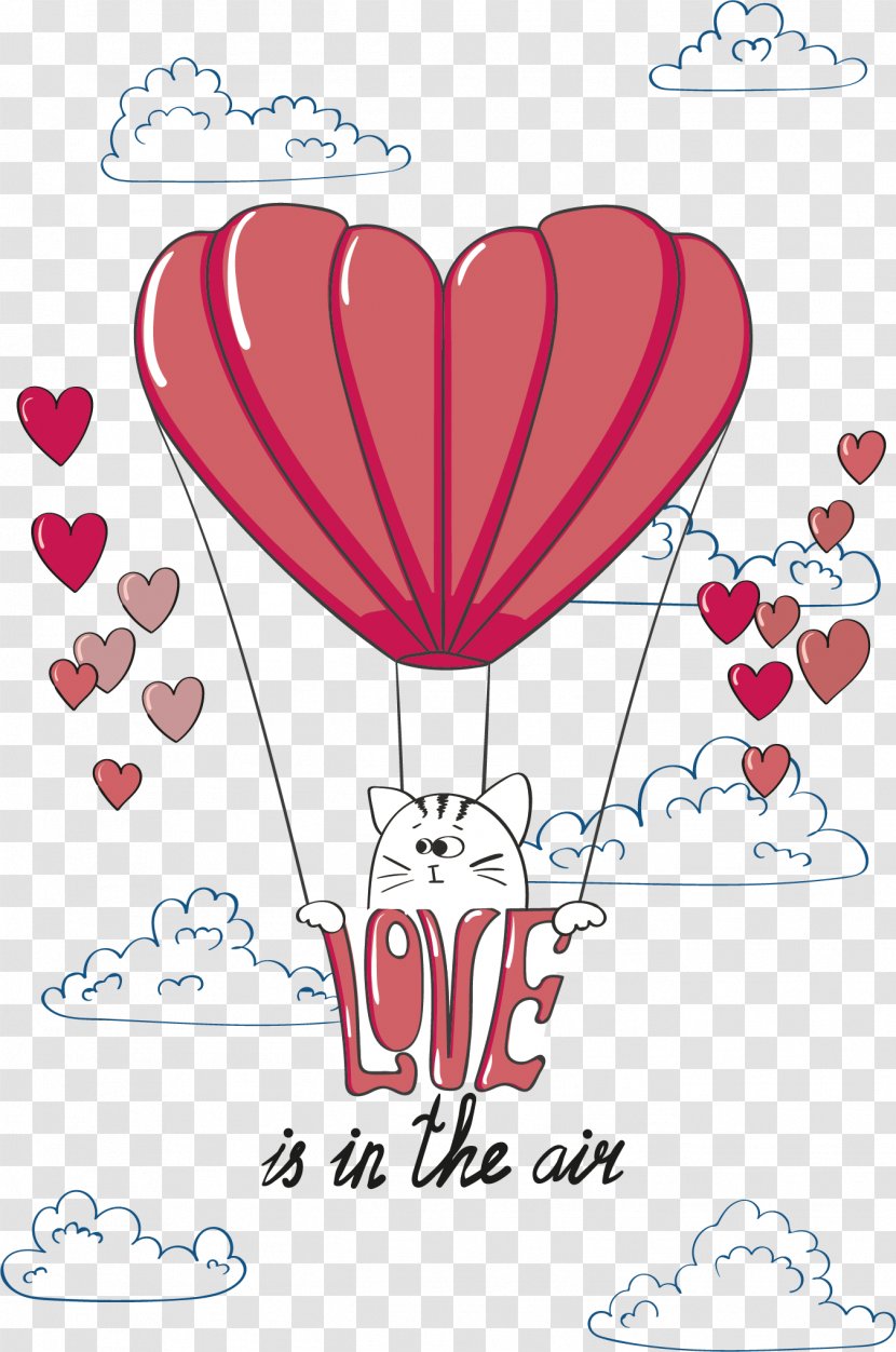 Romance Valentines Day Illustration - Frame - Pink Hot Air Balloon Vector Transparent PNG