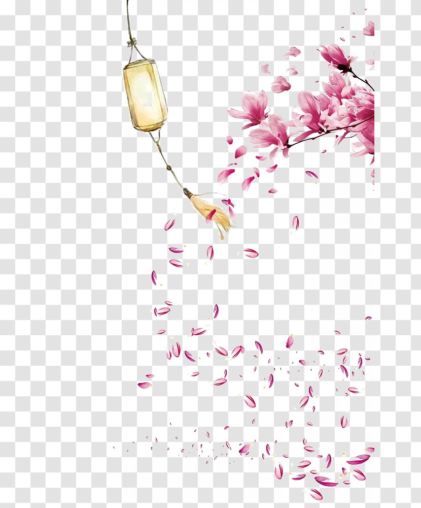 Cherry Blossom Flower Cdr - Waving Hand-painted Lanterns Peach Transparent PNG