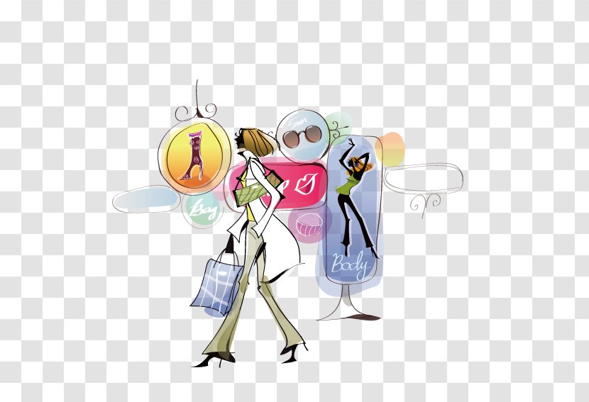 Fashion Woman Illustration - Flower - Shopping Star Poster Transparent PNG