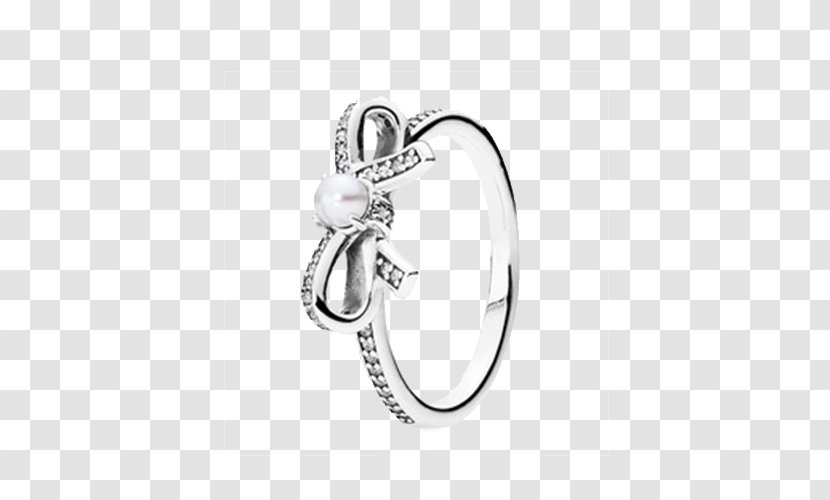Pandora Ring Sterling Silver Cubic Zirconia Pearl - Gold - Bow Transparent PNG