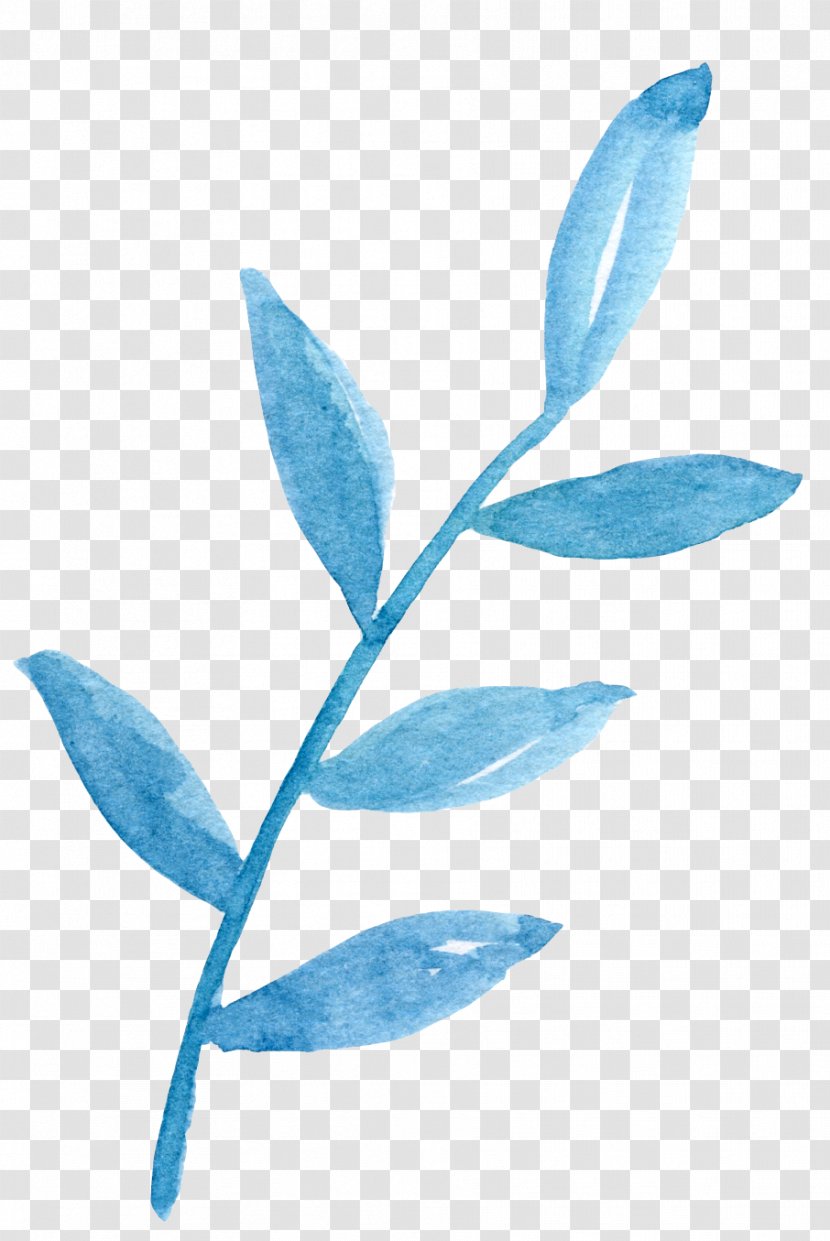 Watercolor Painting Paper - Leaf - Hand-painted Blue Ink Leaves Transparent PNG