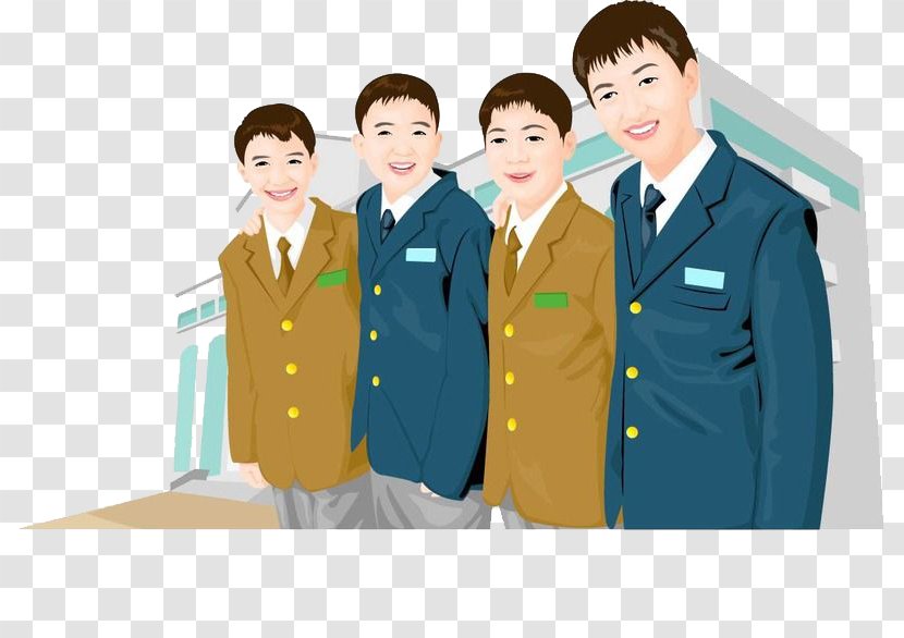 School Uniform Cartoon Painting Illustration - Child - Good Friends Lined Up Transparent PNG