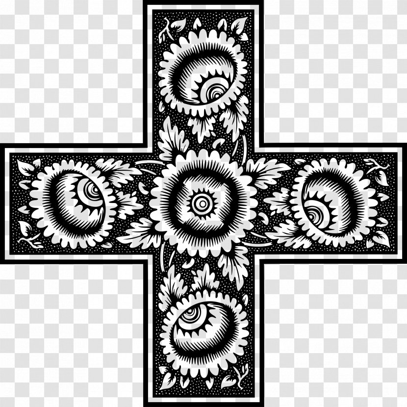 Black And White Monochrome Cross Visual Arts - Flower - Ornamental Transparent PNG