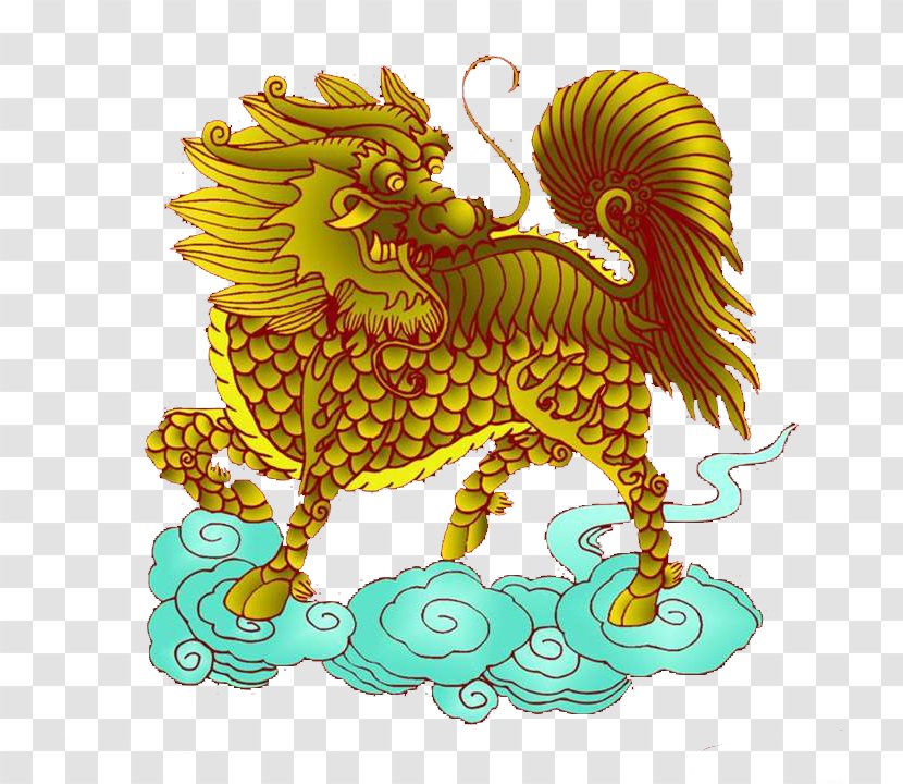 Xindianzhen Qilin Car - Fictional Character - Golden Unicorn Animal Transparent PNG