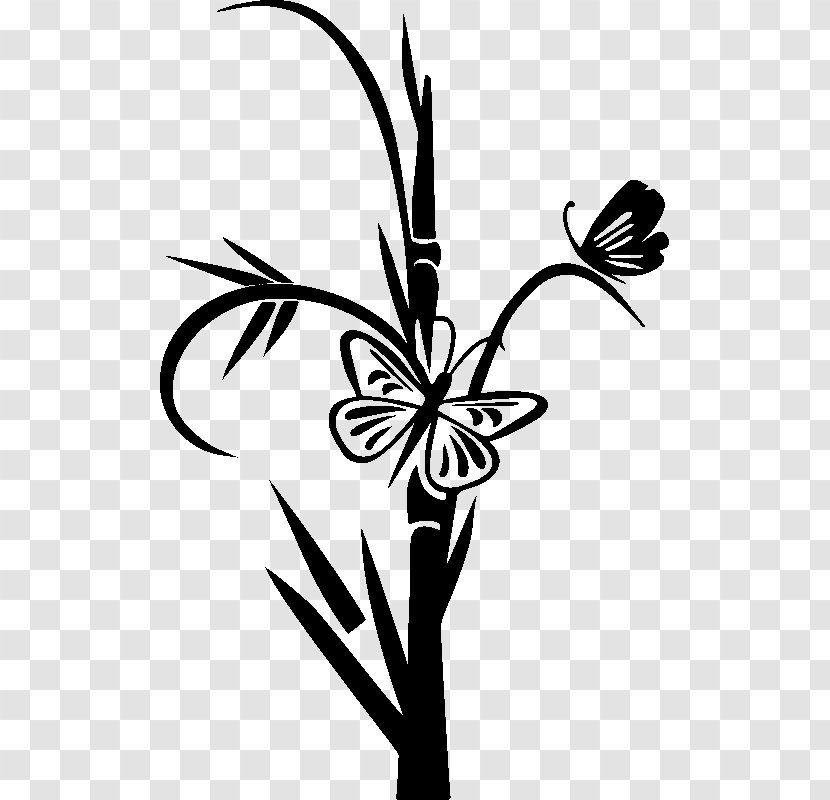 Sticker Floral Design Bambou Clip Art - Black And White Transparent PNG
