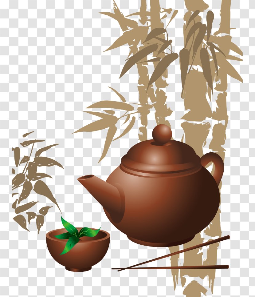 Teapot Teacup Illustration - Plant - Vector Hand-painted Bamboo And Transparent PNG