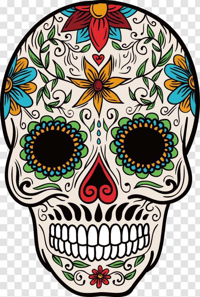 La Calavera Catrina Mexican Cuisine Mexico Day Of The Dead - Vector Color Hand-painted Skull Pattern Transparent PNG