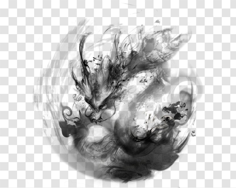 Ink Wash Painting Download - Heart - Chinese Dragon Transparent PNG